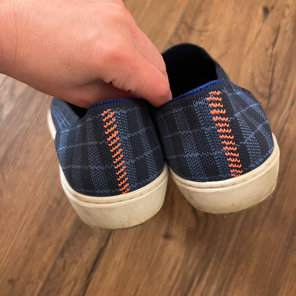 Rothys The Sneaker‎ Navy Windowpane Blue Plaid Slip On Shoes Size 8.5